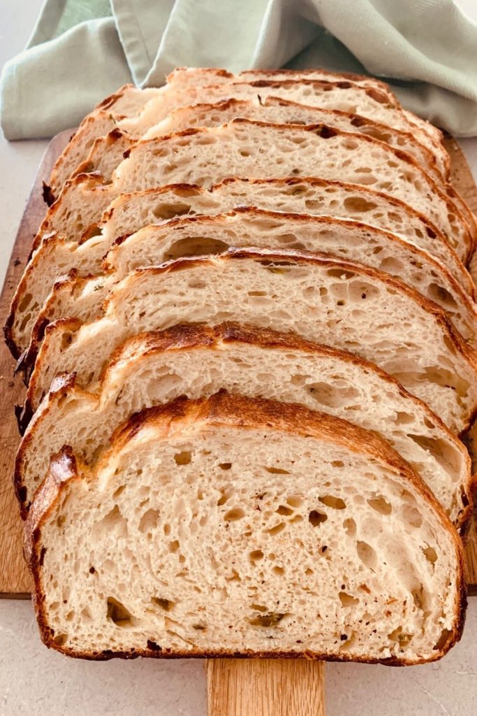 Neat, even slices of sourdough bread with no crumb or crust damage