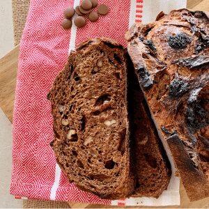 Chocolate sourdough bread recipe - this recipe features chocolate and walnut sourdough bread.