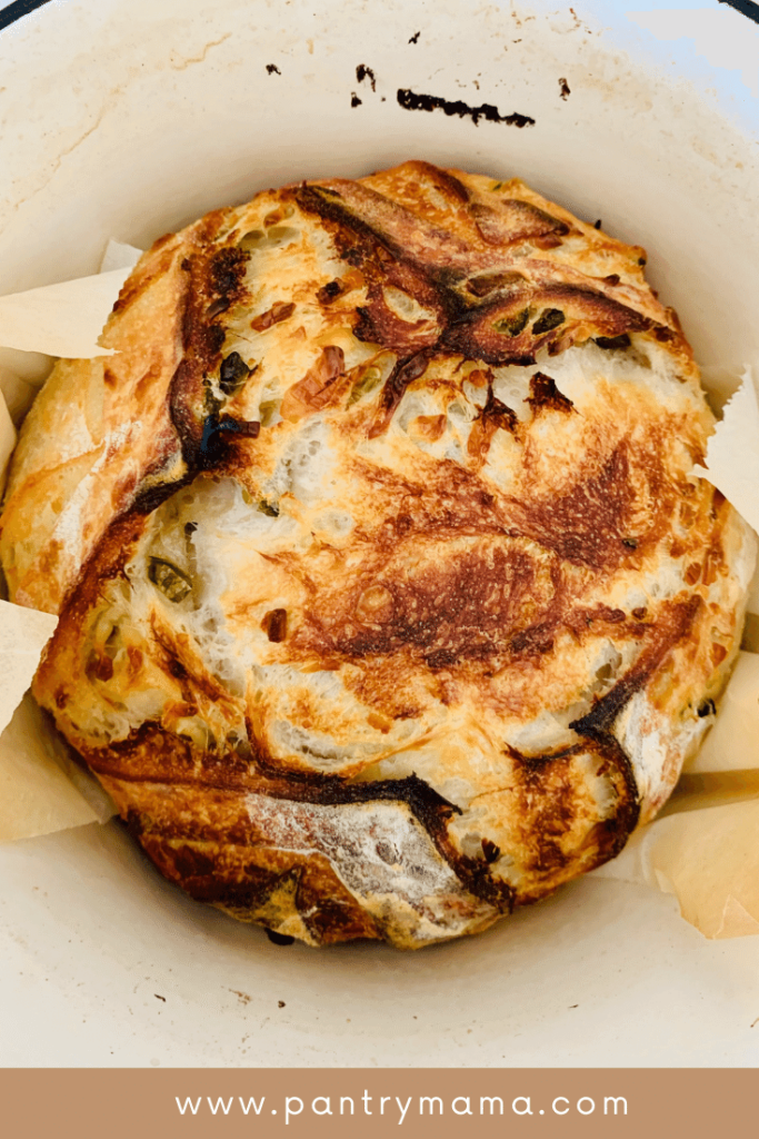 Dutch Oven Sourdough Bread with Pickled Jalapeños and Cheddar Cheese