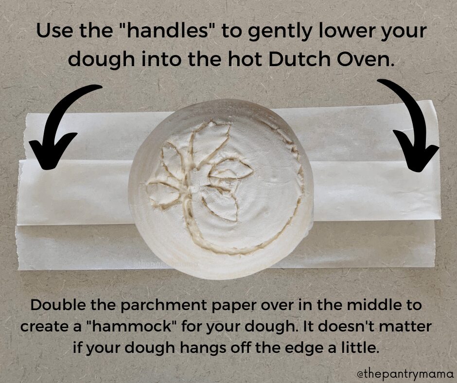 Safely placing your sourdough in a hot Dutch Oven.