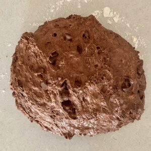 Shaping chocolate sourdough discard bread.