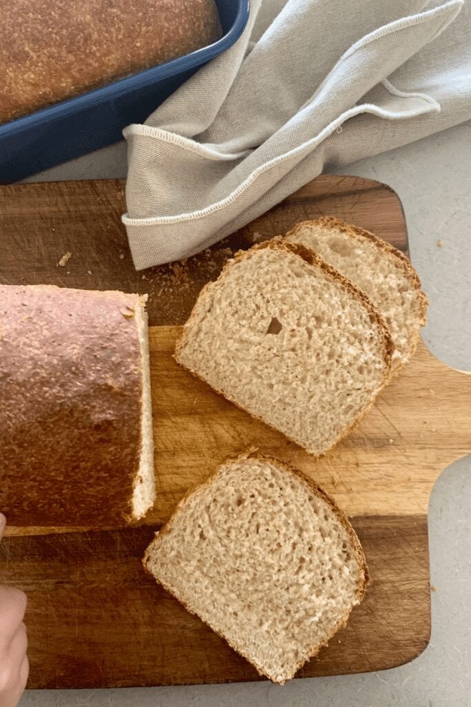 Easy whole wheat sourdough sandwich loaf.