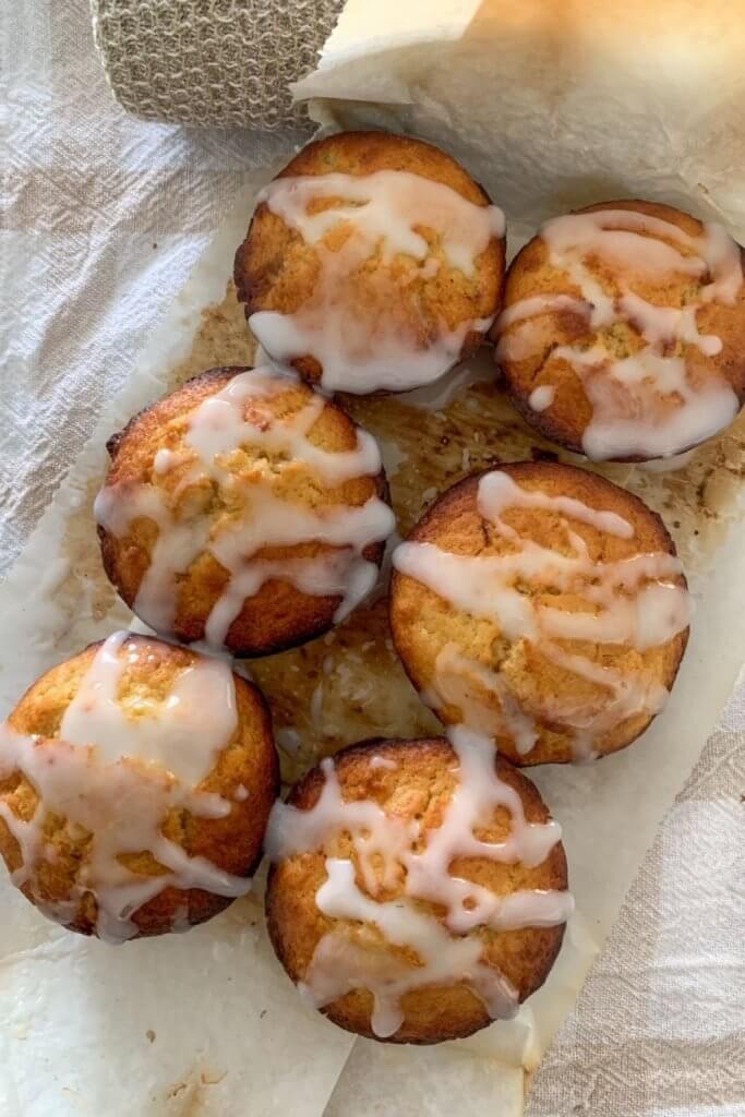 Banana sourdough muffins with sugar glaze