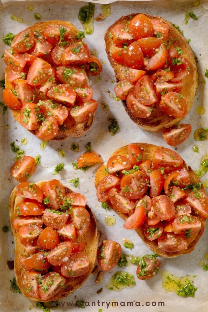 Sourdough bread with chopped tomatoes on top