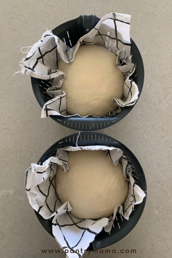 Thermomix simmer baskets lined with cotton cloth and used as bannetons for sourdough proofing