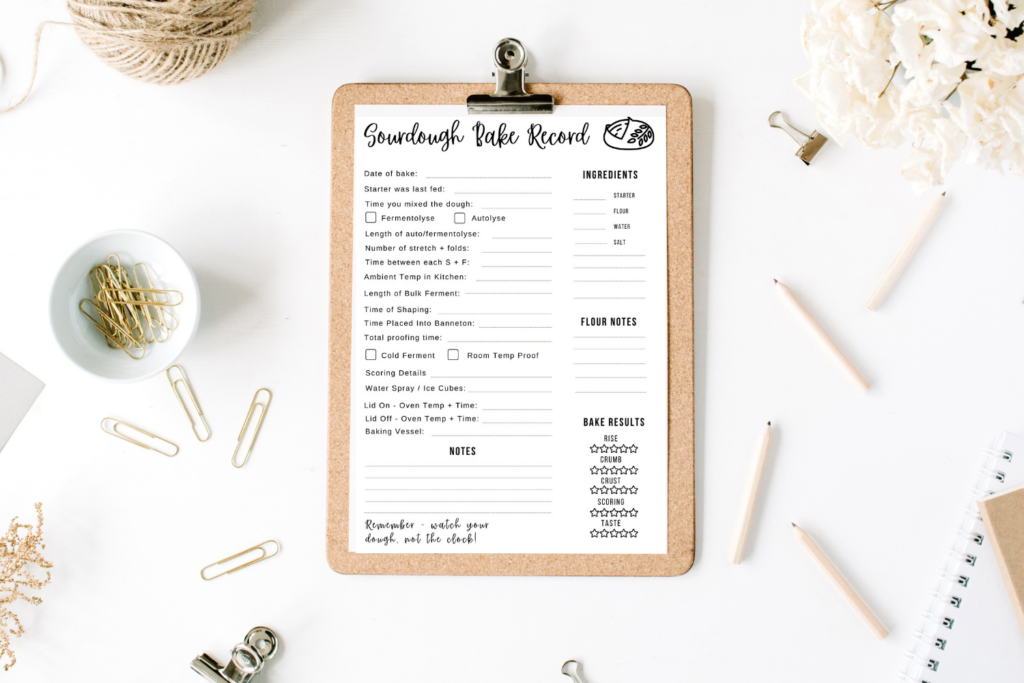 Sourdough Journal - Bake Record Sheet Mock Up