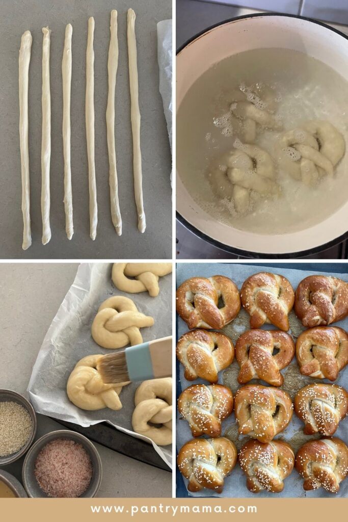 Process of shaping and baking soft sourdough pretzels