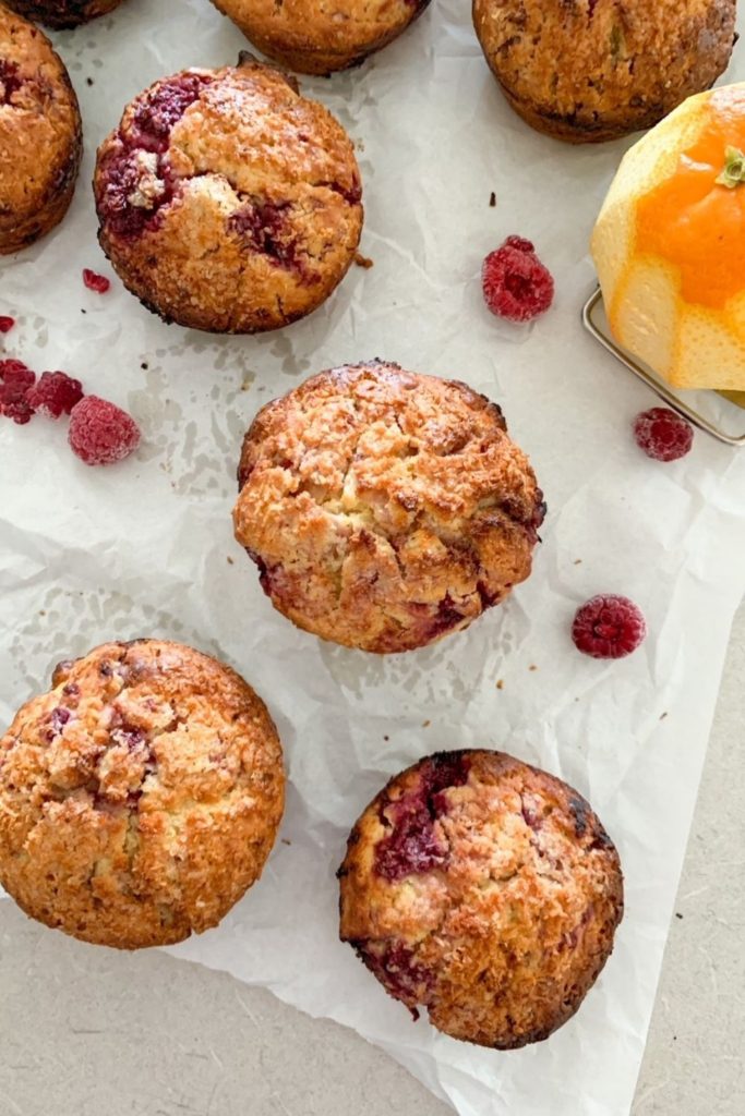Sourdough discard raspberry muffins made with sourdough discard