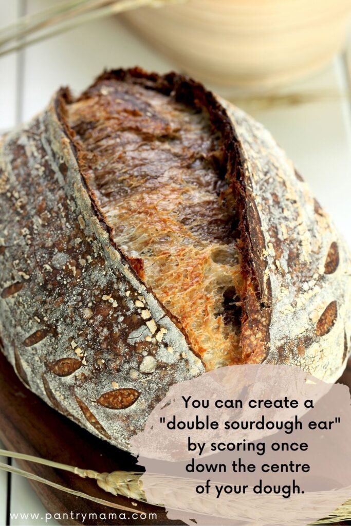 What is a double sourdough ear? Create a double sourdough ear by scoring once down the centre of the dough.