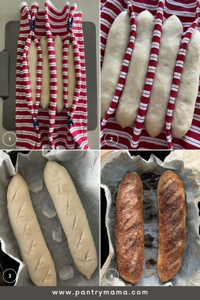 Proofing and baking process for sourdough baguette process.