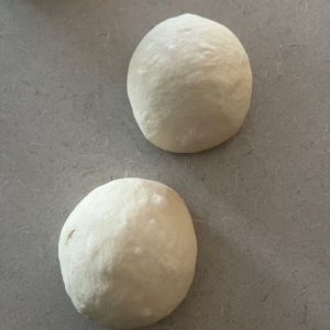 2 balls of dough for sourdough fougasse