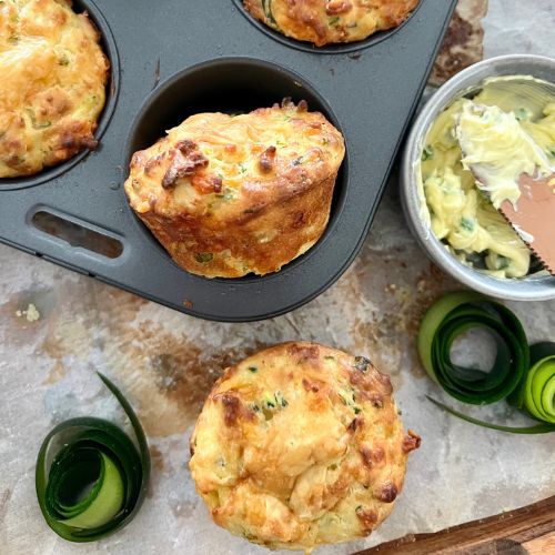 Sourdough Zucchini Muffins [with cheese + chives]-image