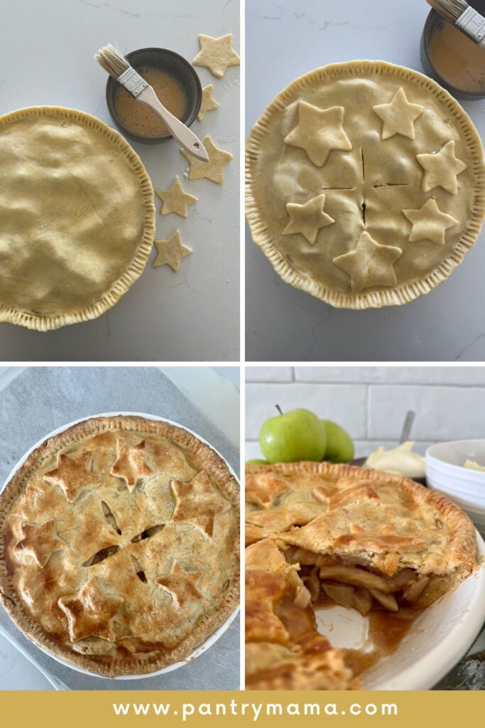 Finished sourdough apple pie with egg wash and vent cut in ready for the oven.