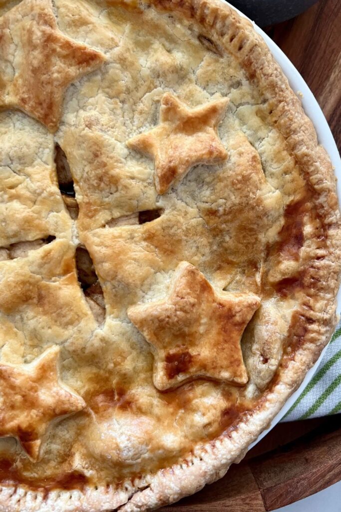 Up close photo of sourdough apple pie.