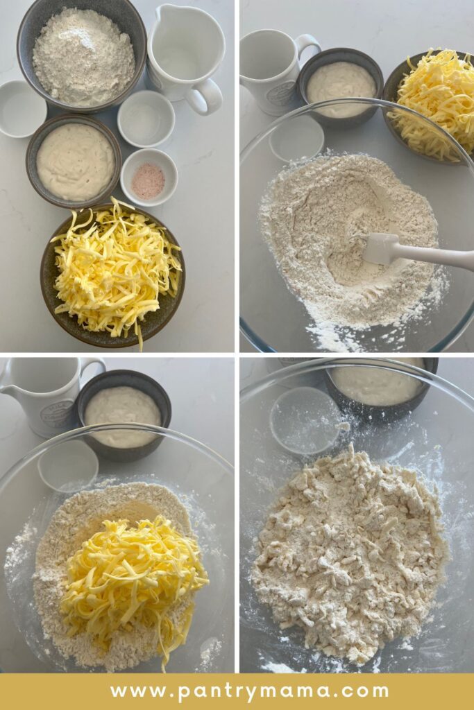 Process photos of making sourdough pie crust.