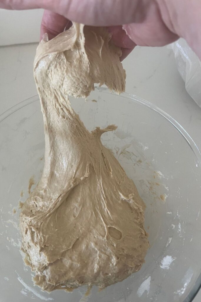 Stretching and folding sourdough rye dough - the dough is tearing in the bowl.