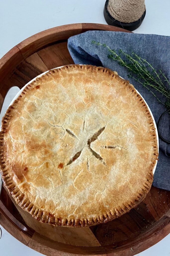 Sourdough chicken pot pie using a sourdough pie crust.