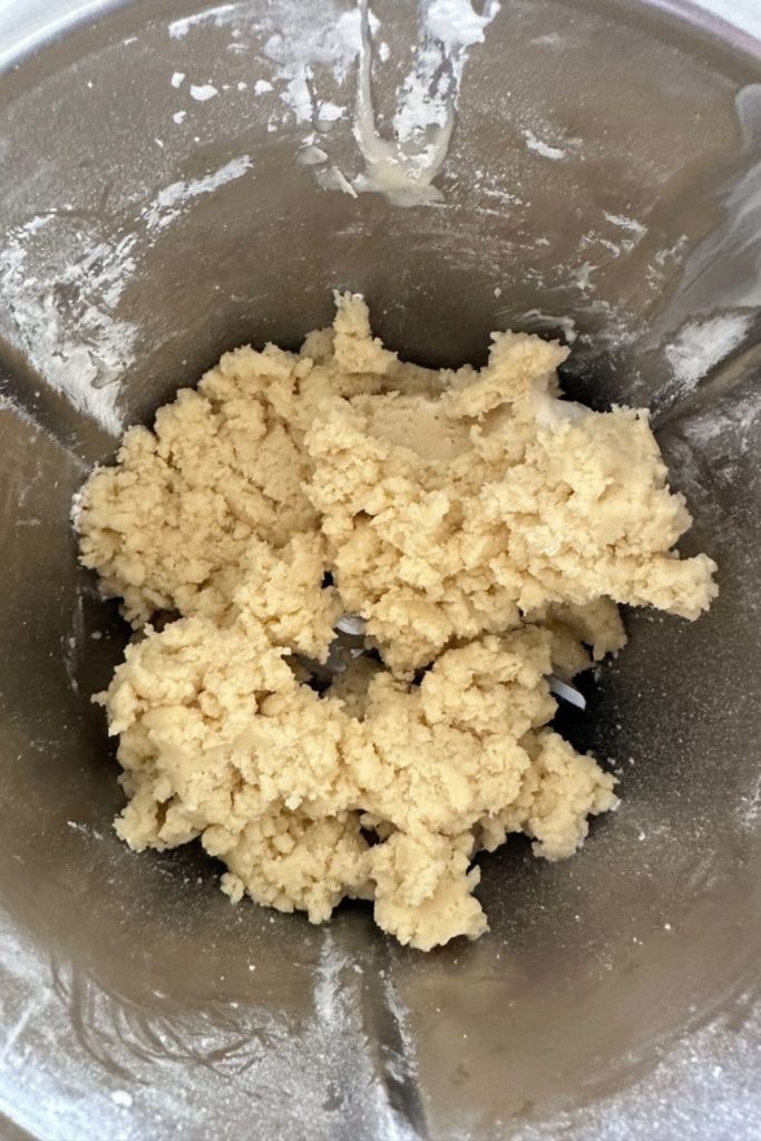 Sourdough shortbread cookie dough that has been mixed in a food processor/Thermomix.