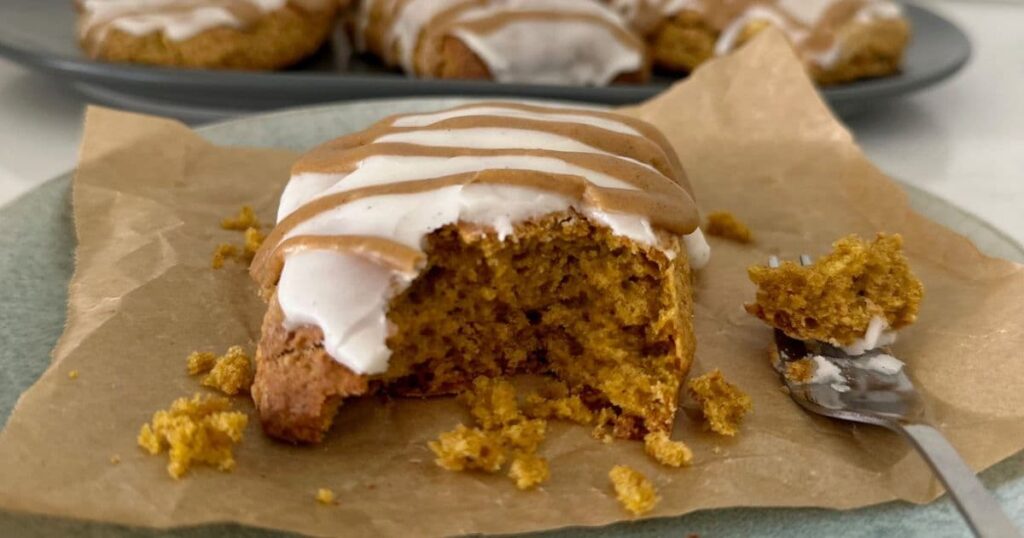 Sourdough pumpkin scone close up.