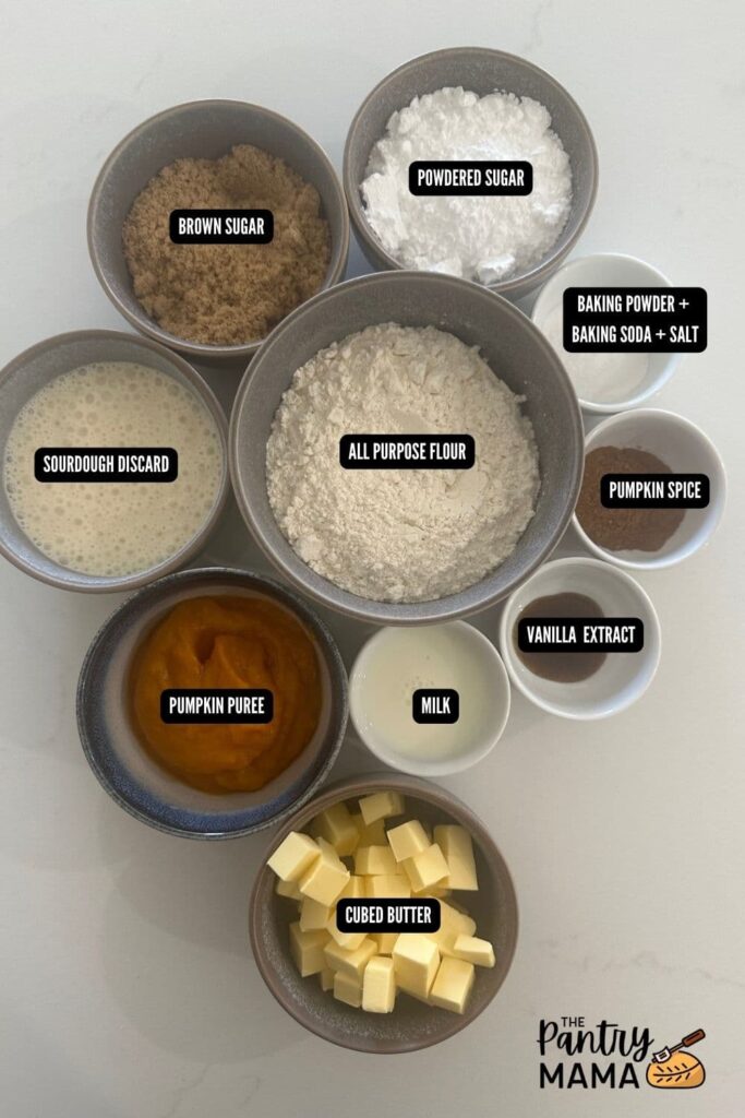 Flat lay of ingredients used to make sourdough pumpkin scones.