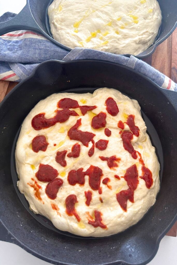 Sourdough focaccia pizza bread is one sourdough recipe you can bake in a cast iron skillet.