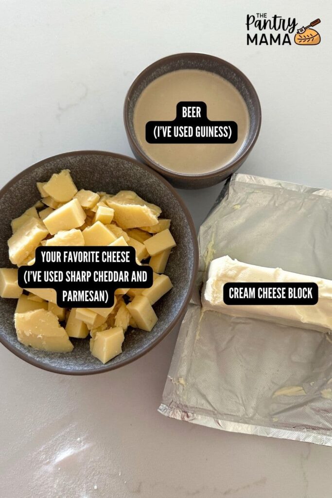 3 Ingredients necessary to make 3 ingredient beer cheese dip.